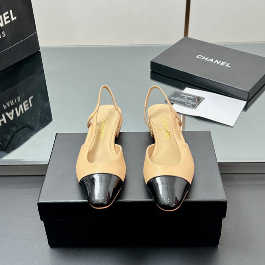 CC SLINGBACK 25S 25 MM IN BEIGE LAMBSKIN AND BLACK GLOSSY LEATHER WITH CHECK PATTERN mysite