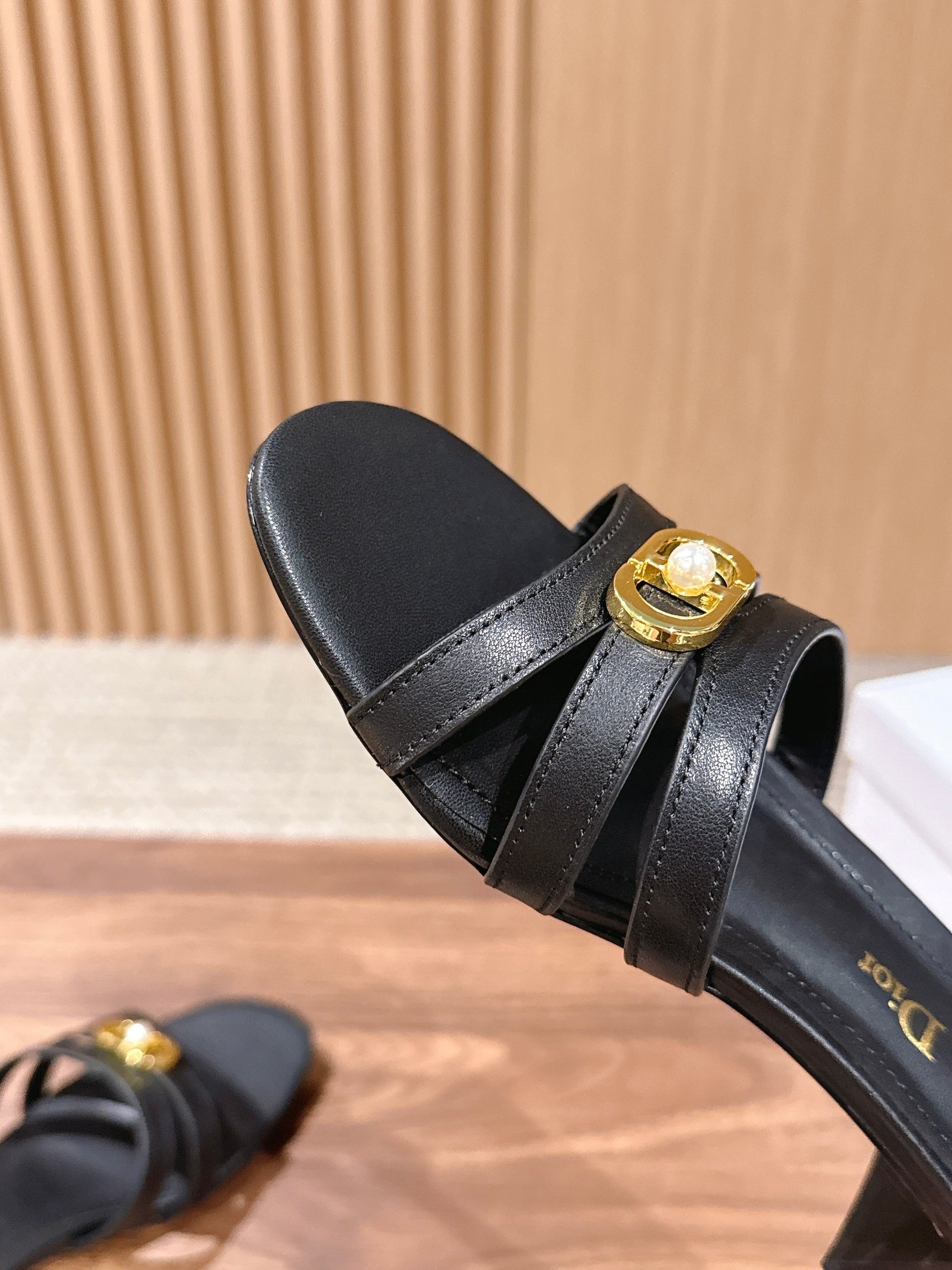 DIOR 26S MID HEEL SANDALS IN BLACK CALFSKIN MULTI STRAP GOLD HARDWARE mysite
