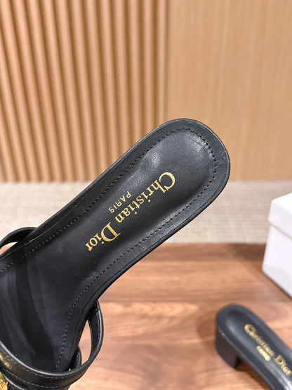 DIOR 26S MID HEEL SANDALS IN BLACK CALFSKIN MULTI STRAP GOLD HARDWARE mysite