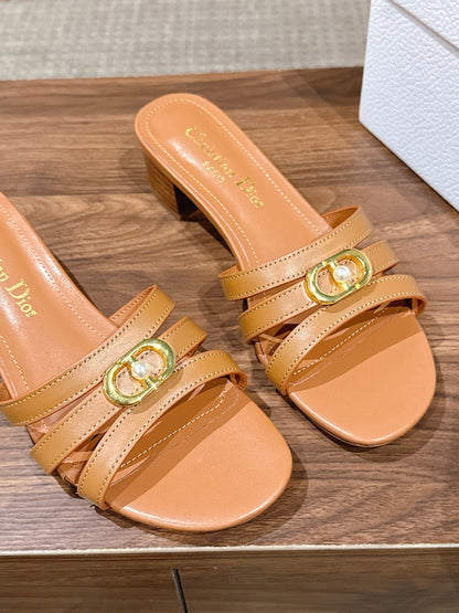 DIOR 26S MID HEEL SANDALS IN CARAMEL BROWN CALFSKIN MULTI STRAP GOLD HARDWARE mysite