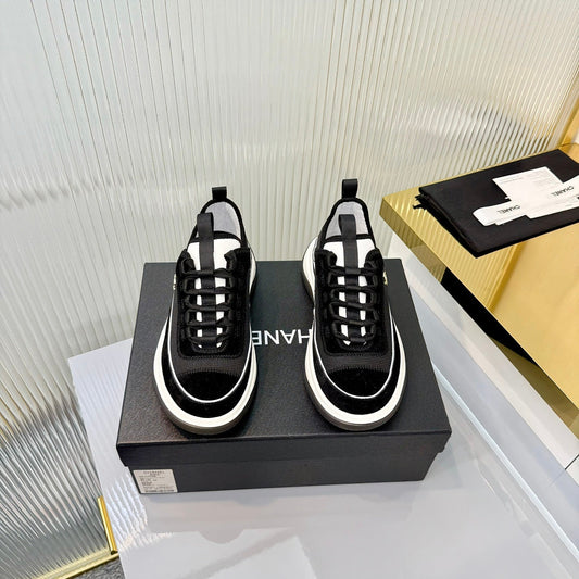 CHANEL 26S PLATFORM SNEAKERS IN BLACK MIX WHITE SUEDE WITH CC LOGO mysite