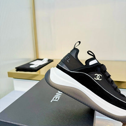 CHANEL 26S PLATFORM SNEAKERS IN BLACK MIX WHITE SUEDE WITH CC LOGO mysite