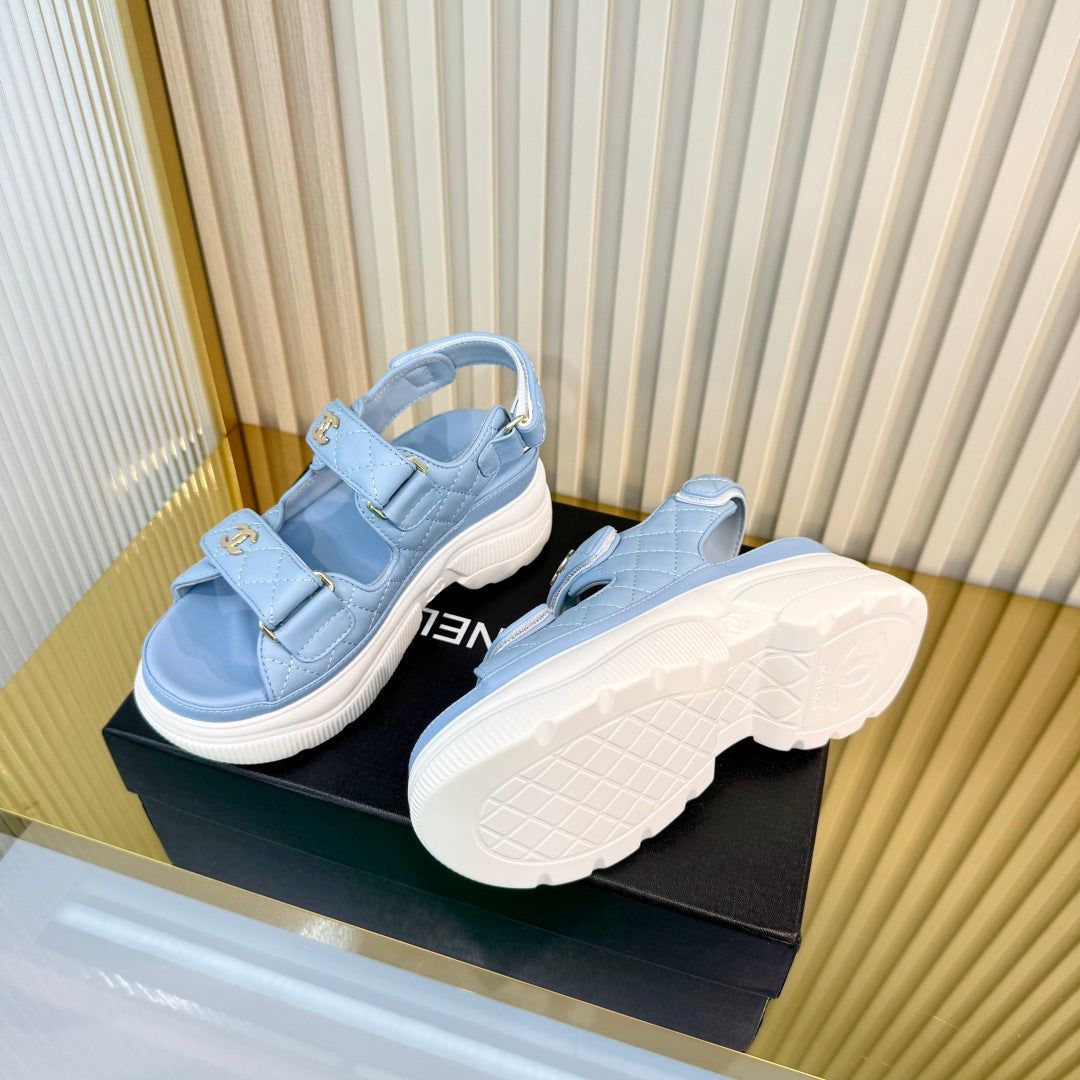 26S PLATFORM VELCRO SANDALS IN LIGHT BLUE LAMBSKIN mysite