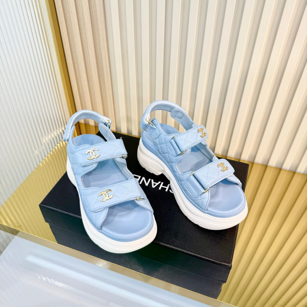26S PLATFORM VELCRO SANDALS IN LIGHT BLUE LAMBSKIN mysite