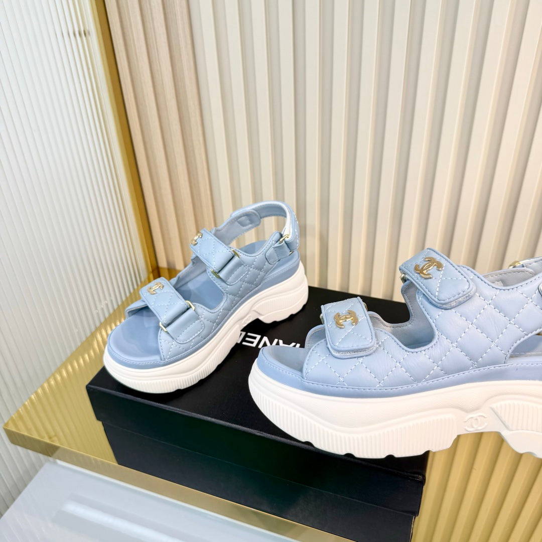 26S PLATFORM VELCRO SANDALS IN LIGHT BLUE LAMBSKIN mysite