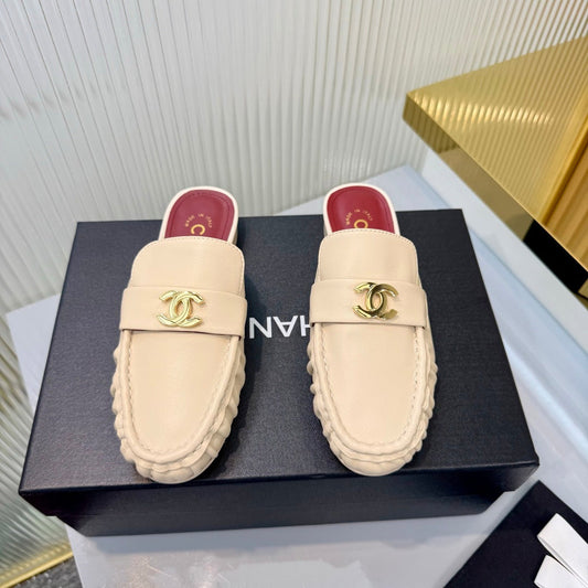CHANEL 26S LOAFER MULES IN BEIGE CALFSKIN WITH CC LOGO mysite