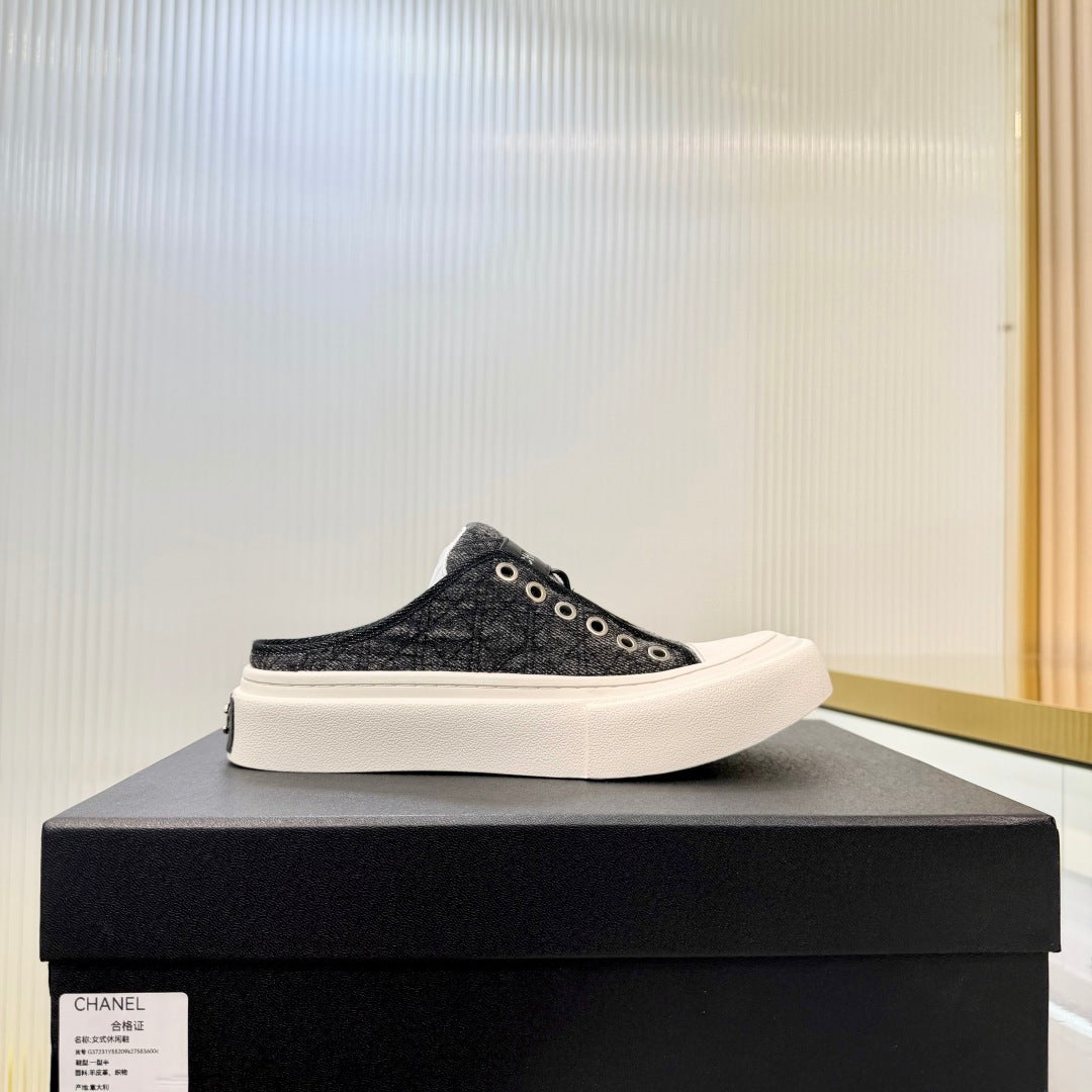 ccc 26S MULE SNEAKERS IN GREY DIAMOND-PATTERNED WOVEN DENIM FABRIC STLYE 6 mysite