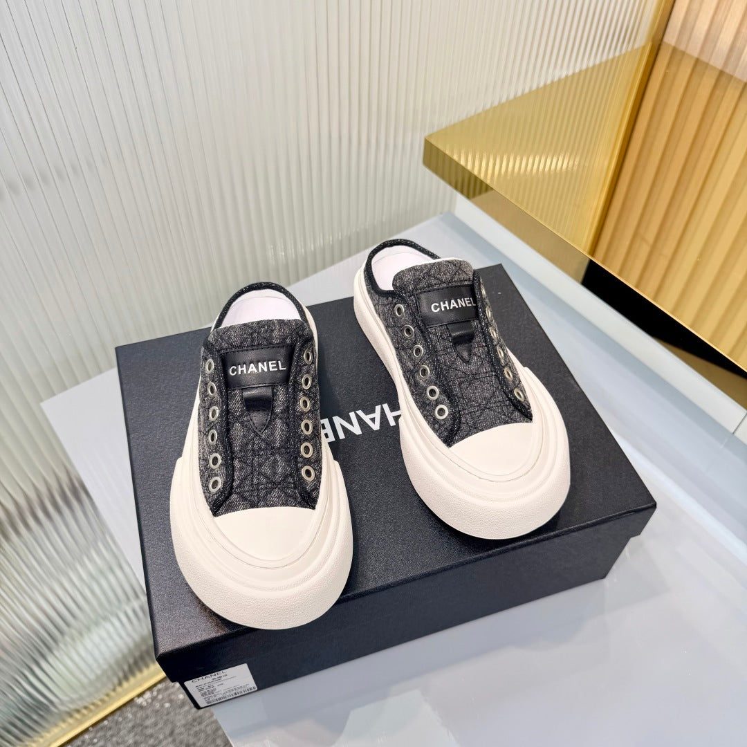 ccc 26S MULE SNEAKERS IN GREY DIAMOND-PATTERNED WOVEN DENIM FABRIC STLYE 6 mysite