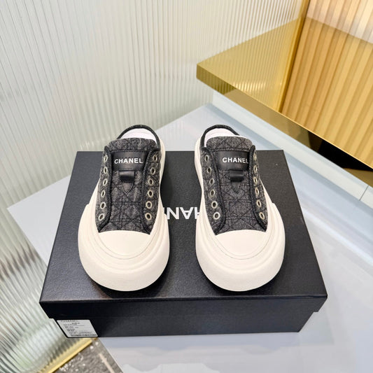 ccc 26S MULE SNEAKERS IN GREY DIAMOND-PATTERNED WOVEN DENIM FABRIC STLYE 6 mysite