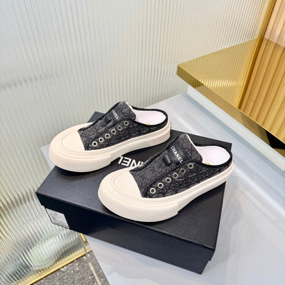 ccc 26S MULE SNEAKERS IN GREY DIAMOND-PATTERNED WOVEN DENIM FABRIC STLYE 6 mysite