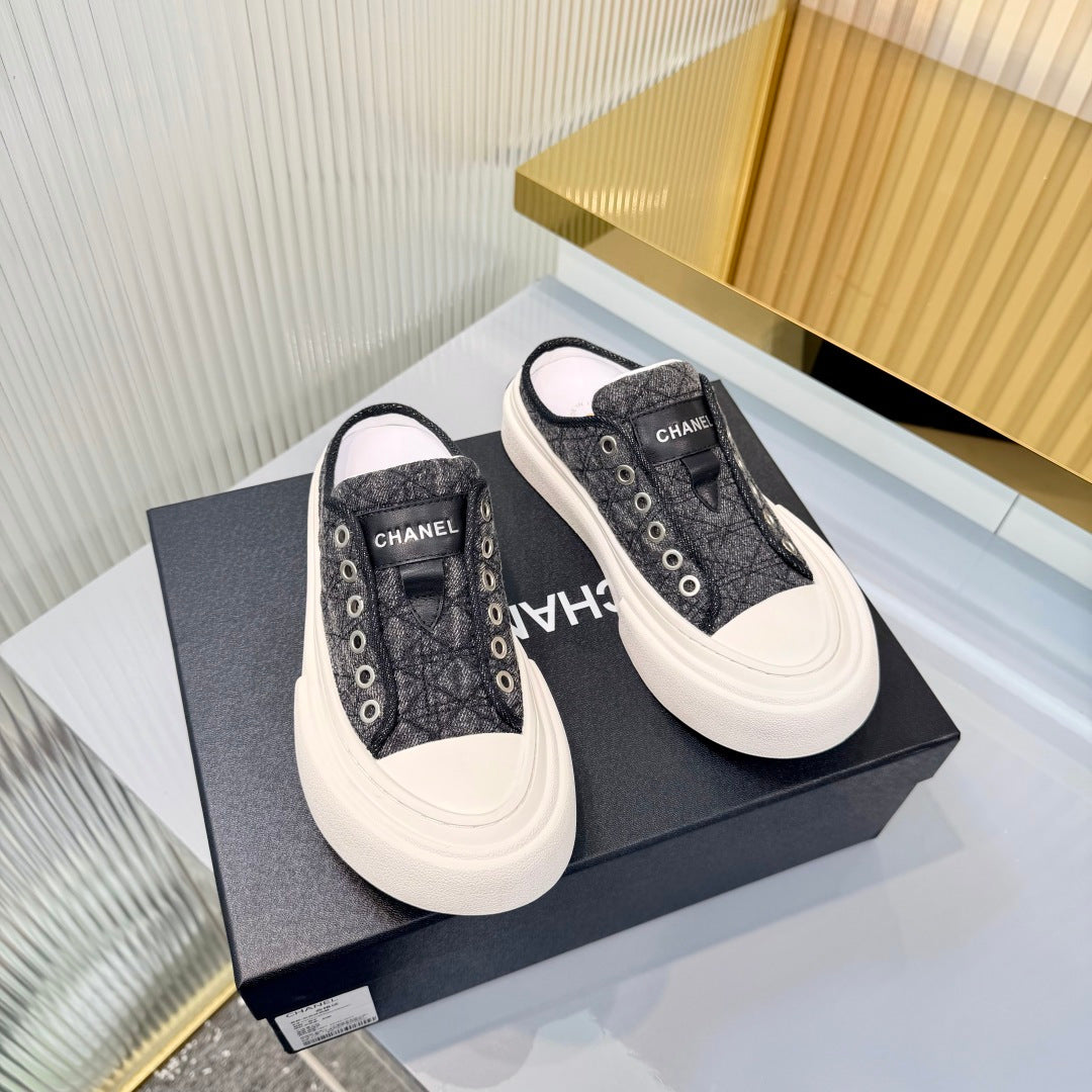 ccc 26S MULE SNEAKERS IN GREY DIAMOND-PATTERNED WOVEN DENIM FABRIC STLYE 6 mysite