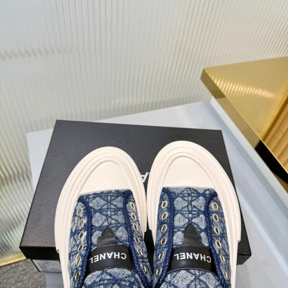 26S MULE SNEAKERS IN NAVY BLUE DIAMOND-PATTERNED WOVEN DENIM FABRIC STYLE 2 mysite