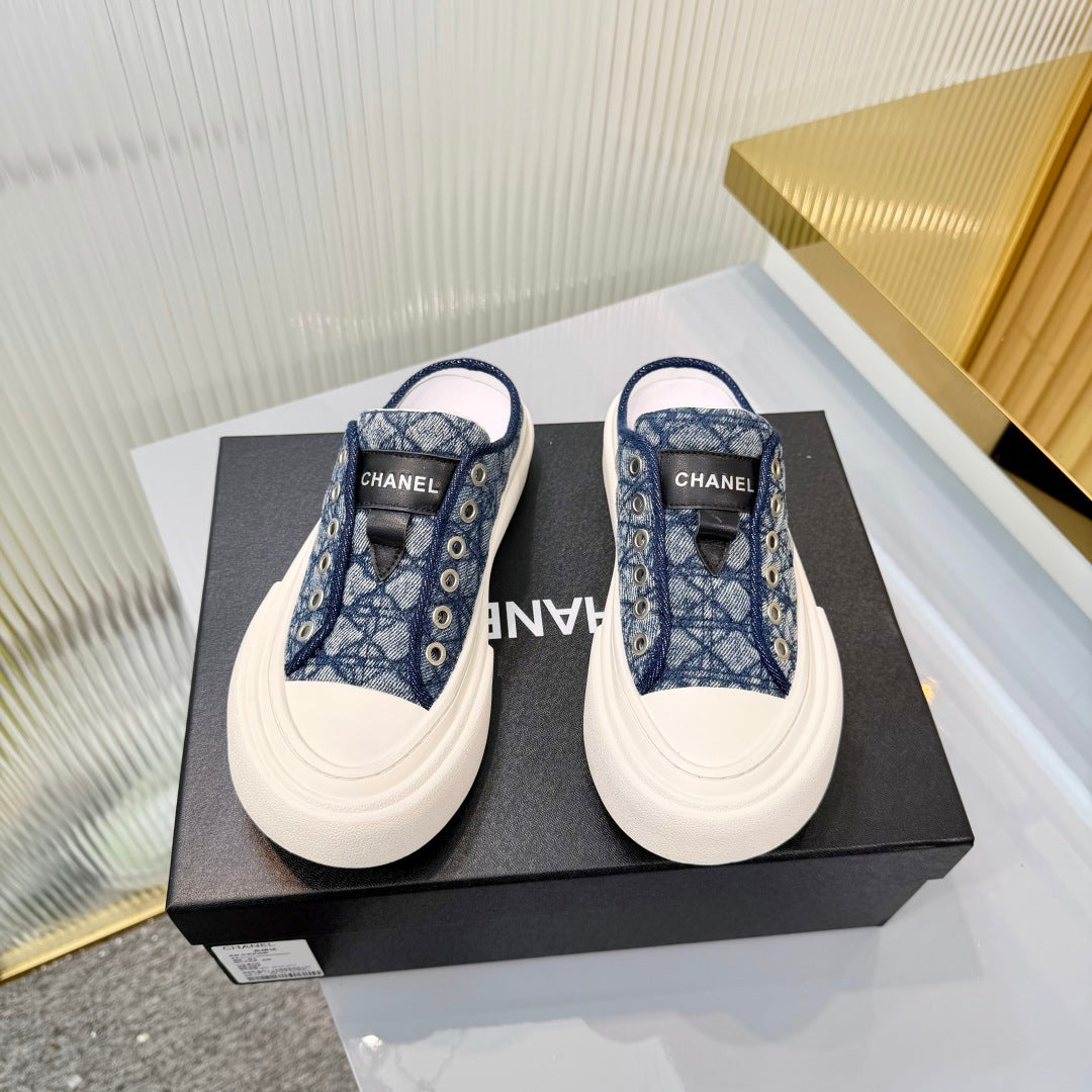 26S MULE SNEAKERS IN NAVY BLUE DIAMOND-PATTERNED WOVEN DENIM FABRIC STYLE 2 mysite
