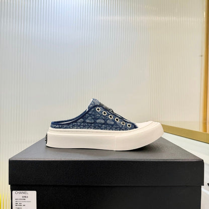 26S MULE SNEAKERS IN NAVY BLUE DIAMOND-PATTERNED WOVEN DENIM FABRIC STYLE 2 mysite