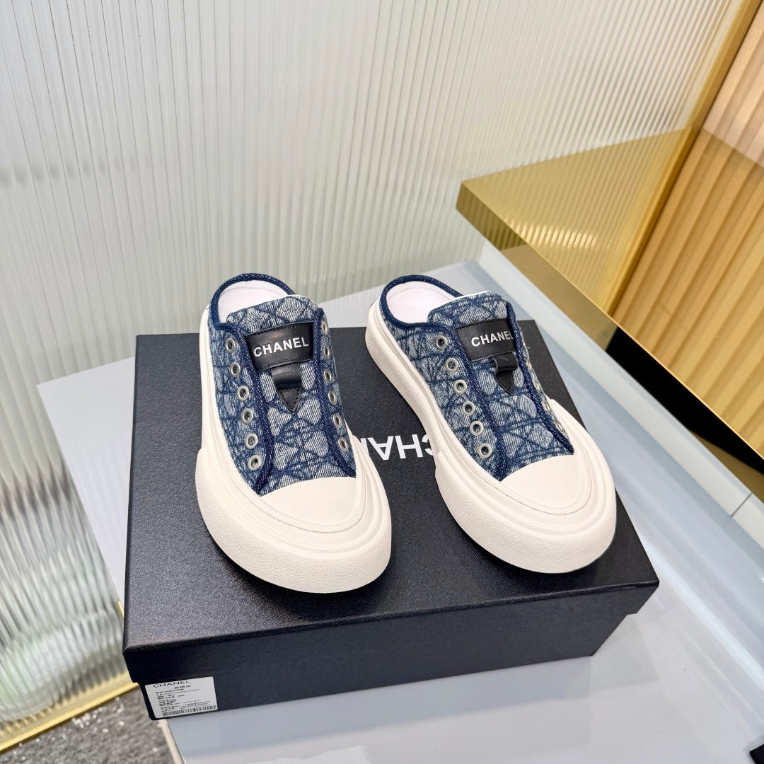 26S MULE SNEAKERS IN NAVY BLUE DIAMOND-PATTERNED WOVEN DENIM FABRIC STYLE 2 mysite