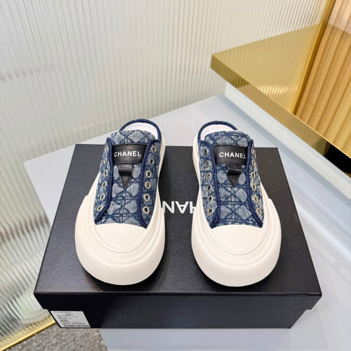 26S MULE SNEAKERS IN NAVY BLUE DIAMOND-PATTERNED WOVEN DENIM FABRIC STYLE 2 mysite