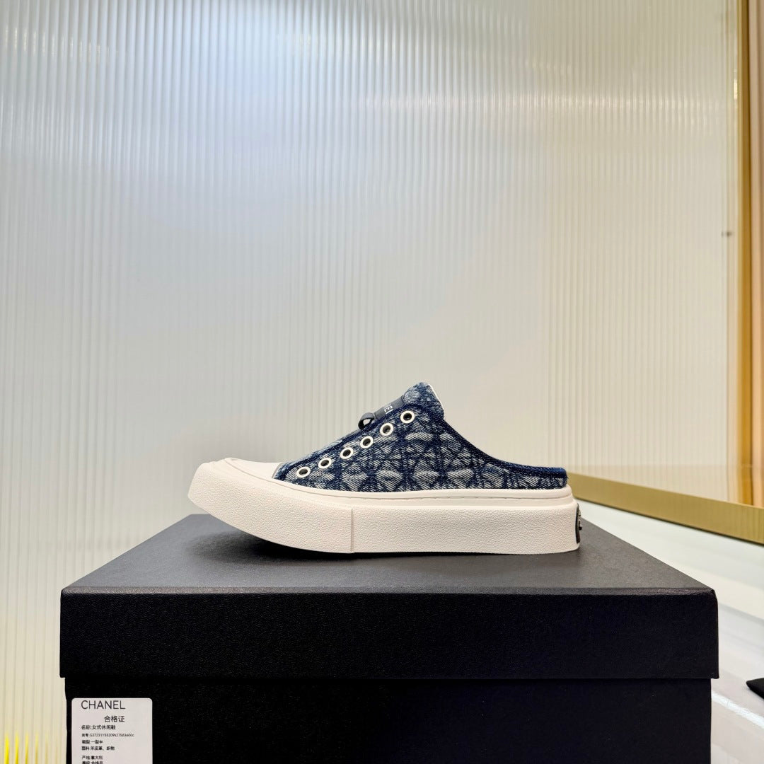 26S MULE SNEAKERS IN NAVY BLUE DIAMOND-PATTERNED WOVEN DENIM FABRIC STYLE 2 mysite