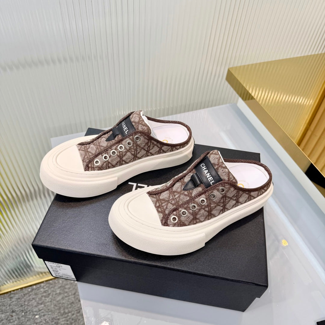 26S MULE SNEAKERS IN BROWN DIAMOND-PATTERNED WOVEN DENIM FABRIC STYLE 1 mysite