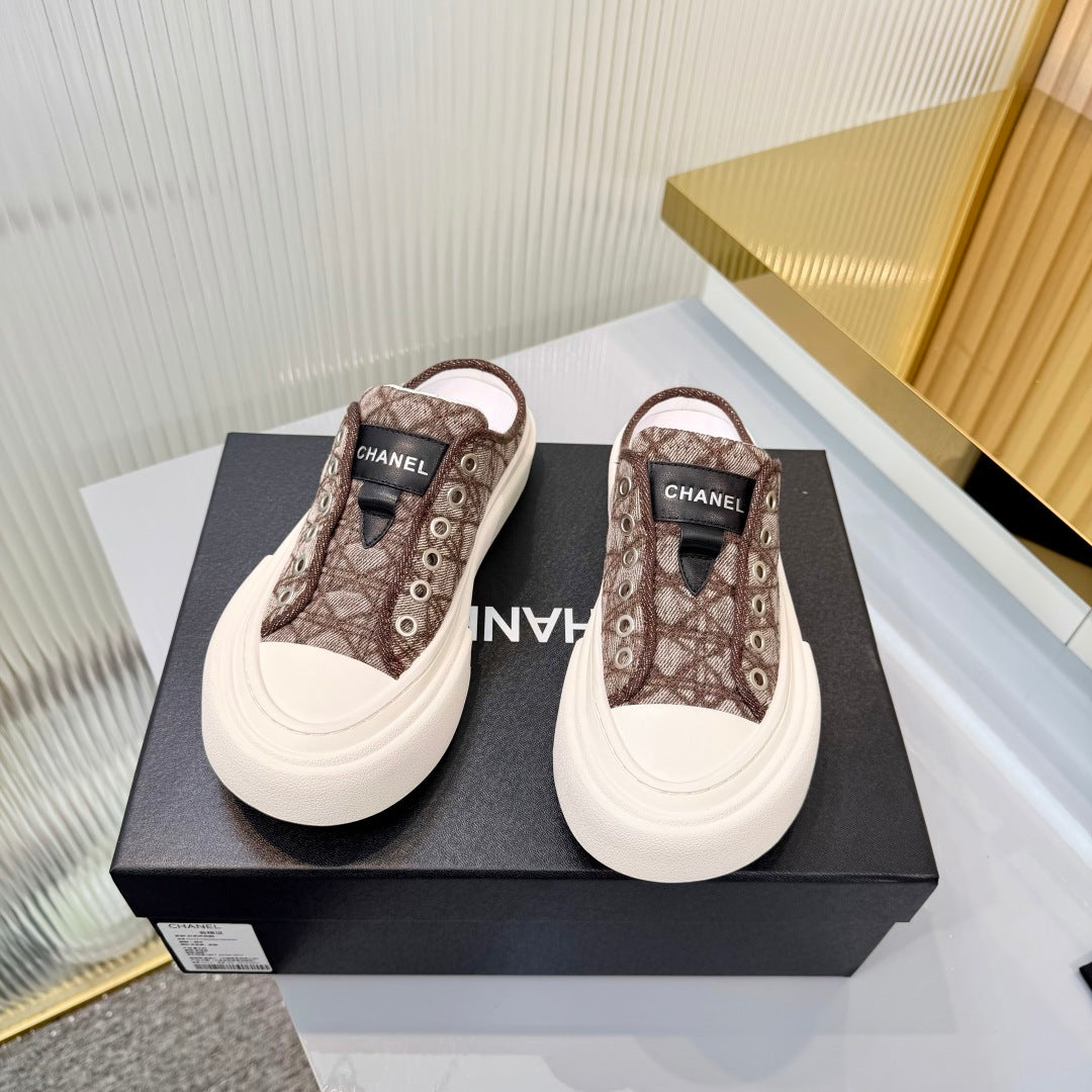 26S MULE SNEAKERS IN BROWN DIAMOND-PATTERNED WOVEN DENIM FABRIC STYLE 1 mysite