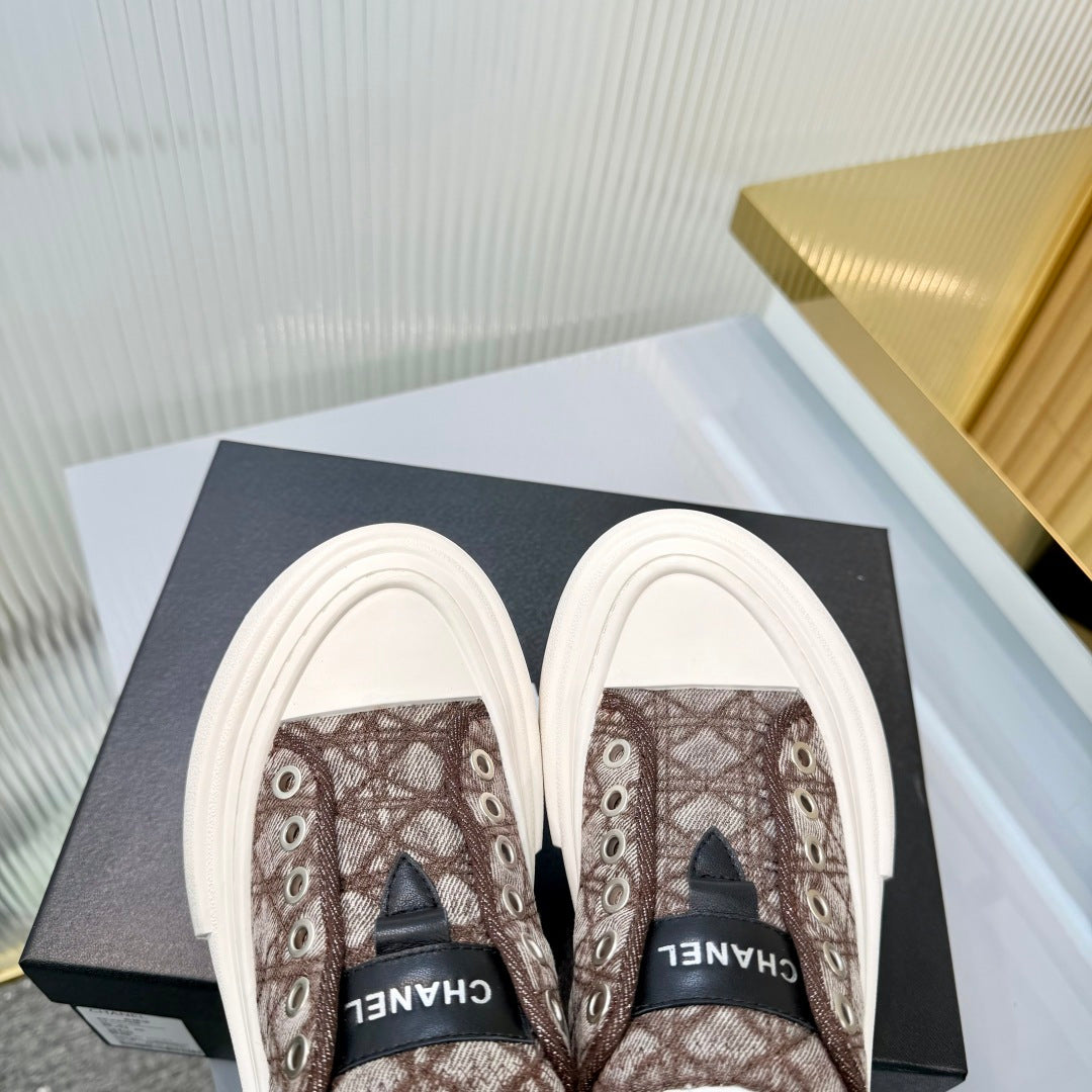 26S MULE SNEAKERS IN BROWN DIAMOND-PATTERNED WOVEN DENIM FABRIC STYLE 1 mysite
