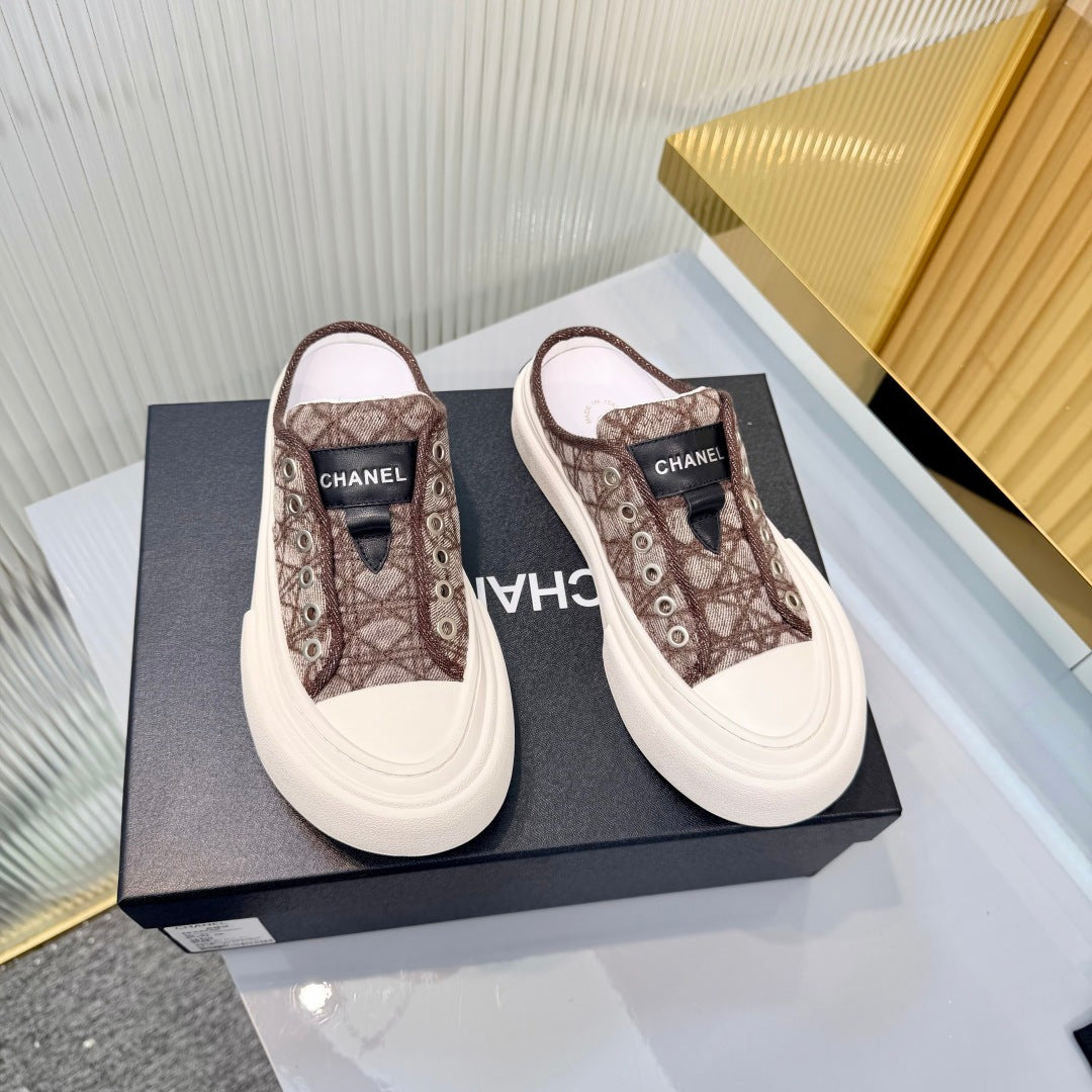 26S MULE SNEAKERS IN BROWN DIAMOND-PATTERNED WOVEN DENIM FABRIC STYLE 1 mysite