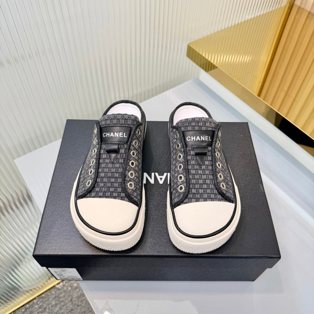 26S MULE SNEAKERS IN BLACK CHECKERED WOVEN DENIM FABRIC mysite