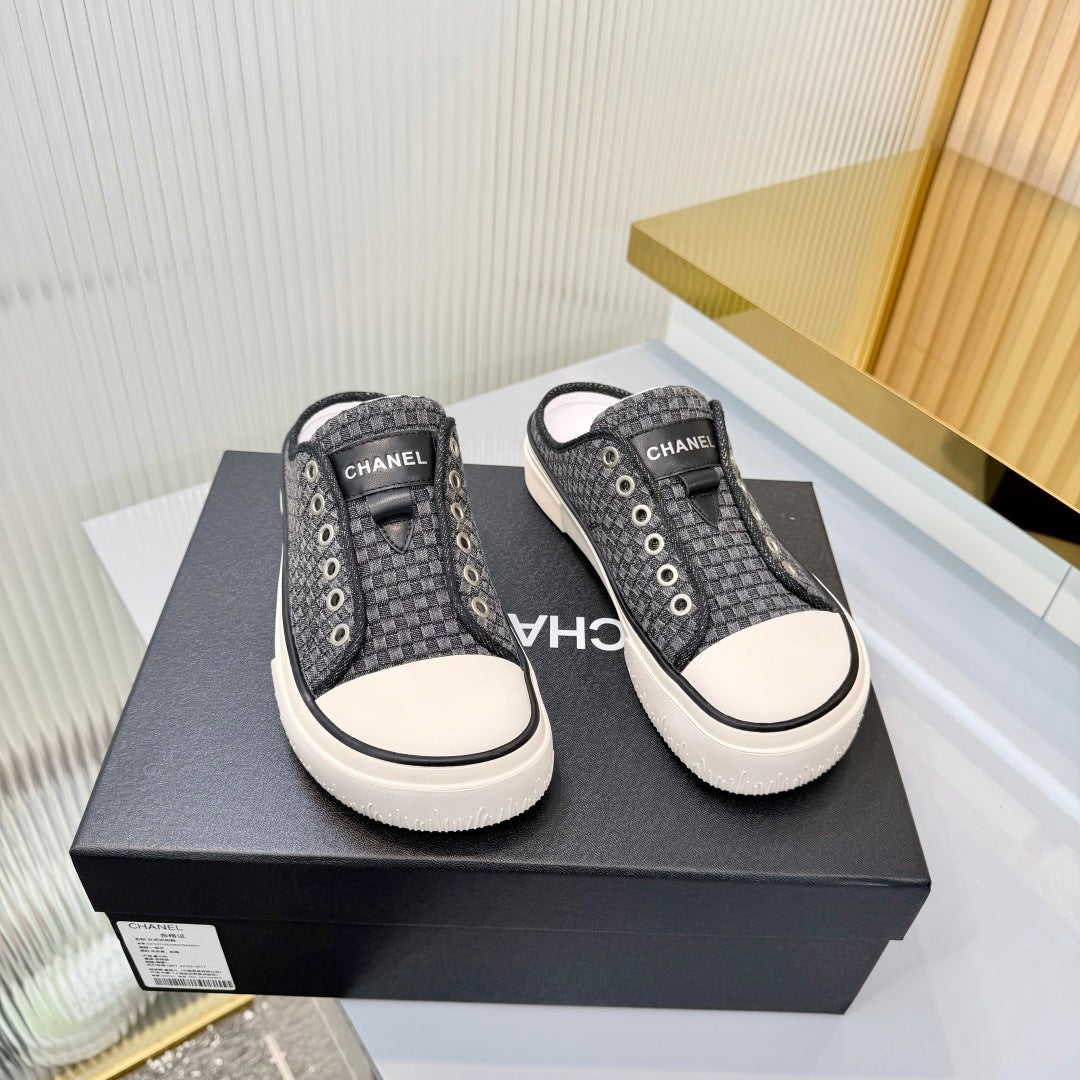 26S MULE SNEAKERS IN BLACK CHECKERED WOVEN DENIM FABRIC mysite