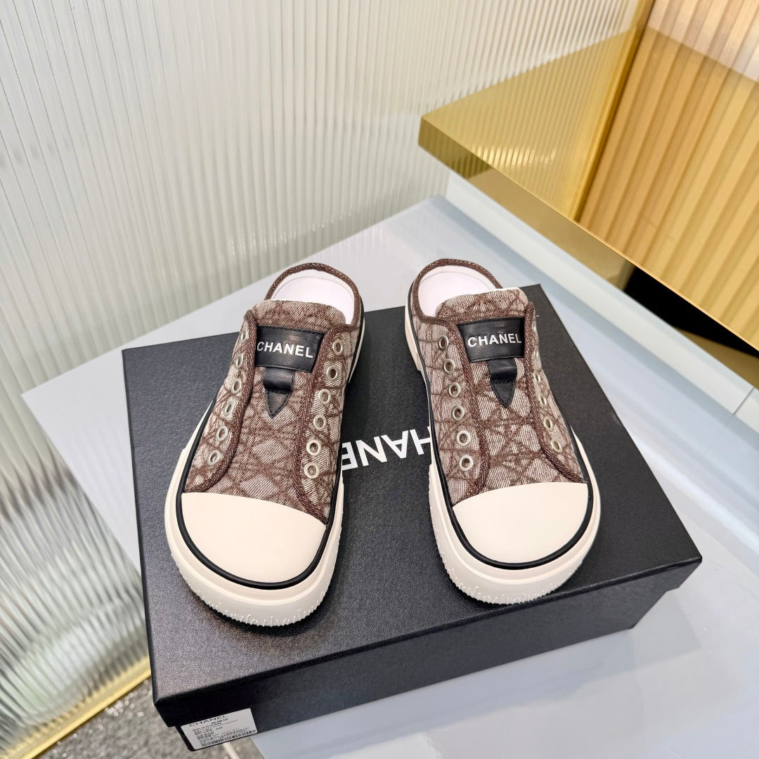 26S MULE SNEAKERS IN BROWN DIAMOND-PATTERNED WOVEN DENIM FABRIC mysite
