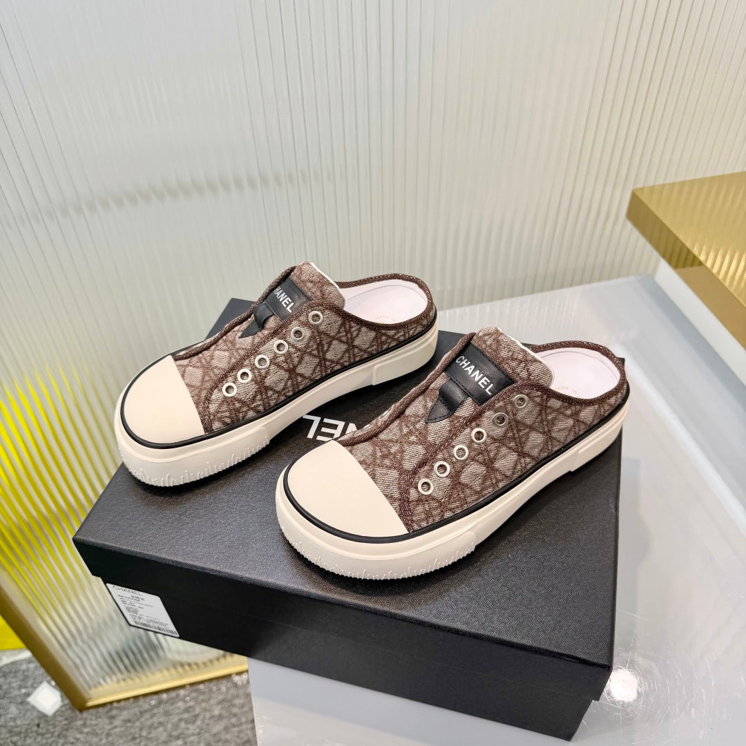26S MULE SNEAKERS IN BROWN DIAMOND-PATTERNED WOVEN DENIM FABRIC mysite