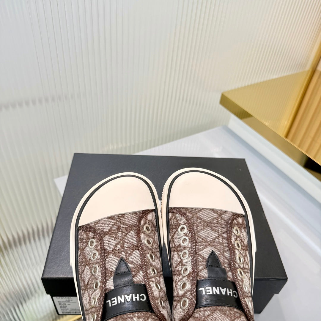 26S MULE SNEAKERS IN BROWN DIAMOND-PATTERNED WOVEN DENIM FABRIC mysite