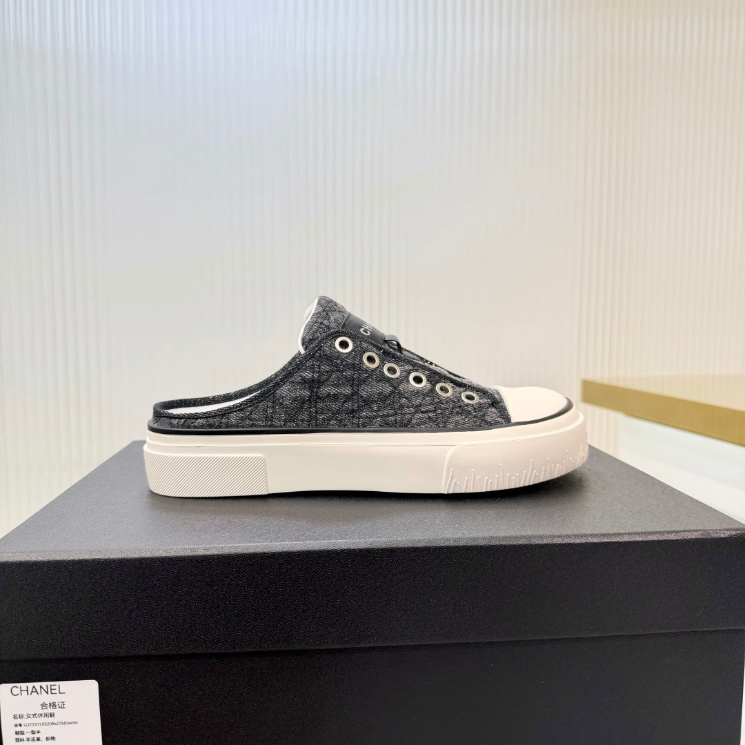26S MULE SNEAKERS IN GREY DIAMOND-PATTERNED WOVEN DENIM FABRIC mysite