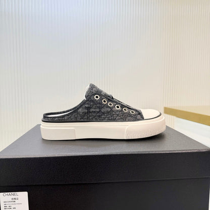 26S MULE SNEAKERS IN GREY DIAMOND-PATTERNED WOVEN DENIM FABRIC mysite