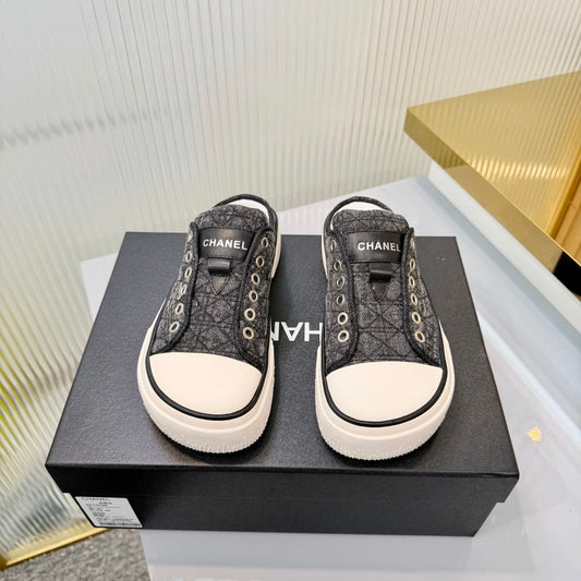 26S MULE SNEAKERS IN GREY DIAMOND-PATTERNED WOVEN DENIM FABRIC mysite