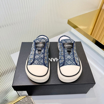 26S MULE SNEAKERS IN NAVY BLUE DIAMOND-PATTERNED WOVEN DENIM FABRIC mysite