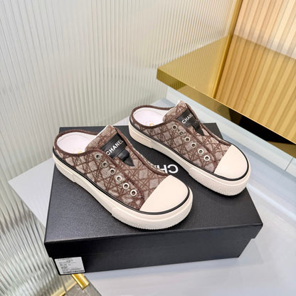 26S MULE SNEAKERS IN BROWN DIAMOND-PATTERNED WOVEN DENIM FABRIC mysite