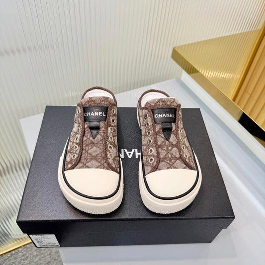 26S MULE SNEAKERS IN BROWN DIAMOND-PATTERNED WOVEN DENIM FABRIC mysite