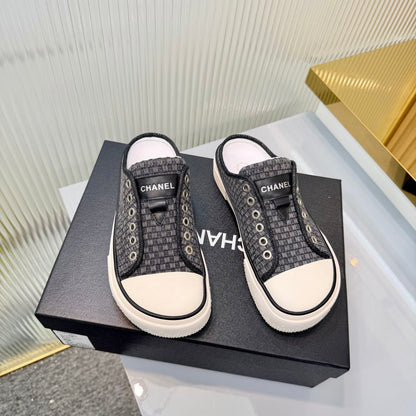 26S MULE SNEAKERS IN BLACK CHECKERED WOVEN DENIM FABRIC mysite