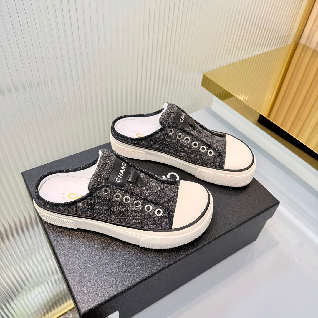 26S MULE SNEAKERS IN GREY DIAMOND-PATTERNED WOVEN DENIM FABRIC mysite