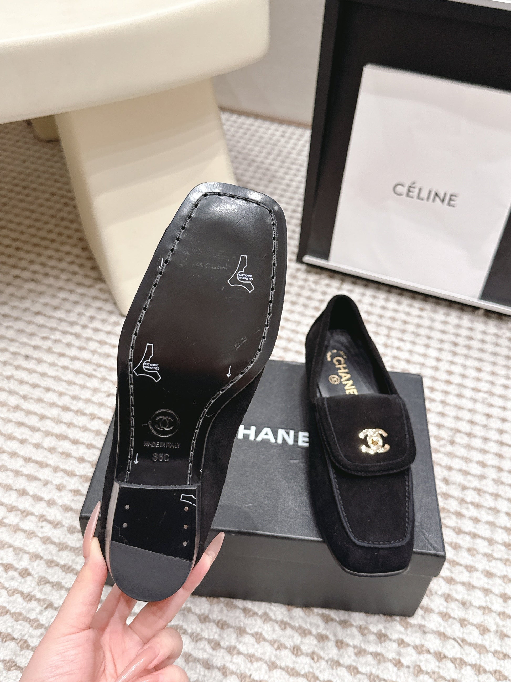 26S LOAFERS IN BLACK SUEDE WITH GOLD-TONE CC LOGO mysite