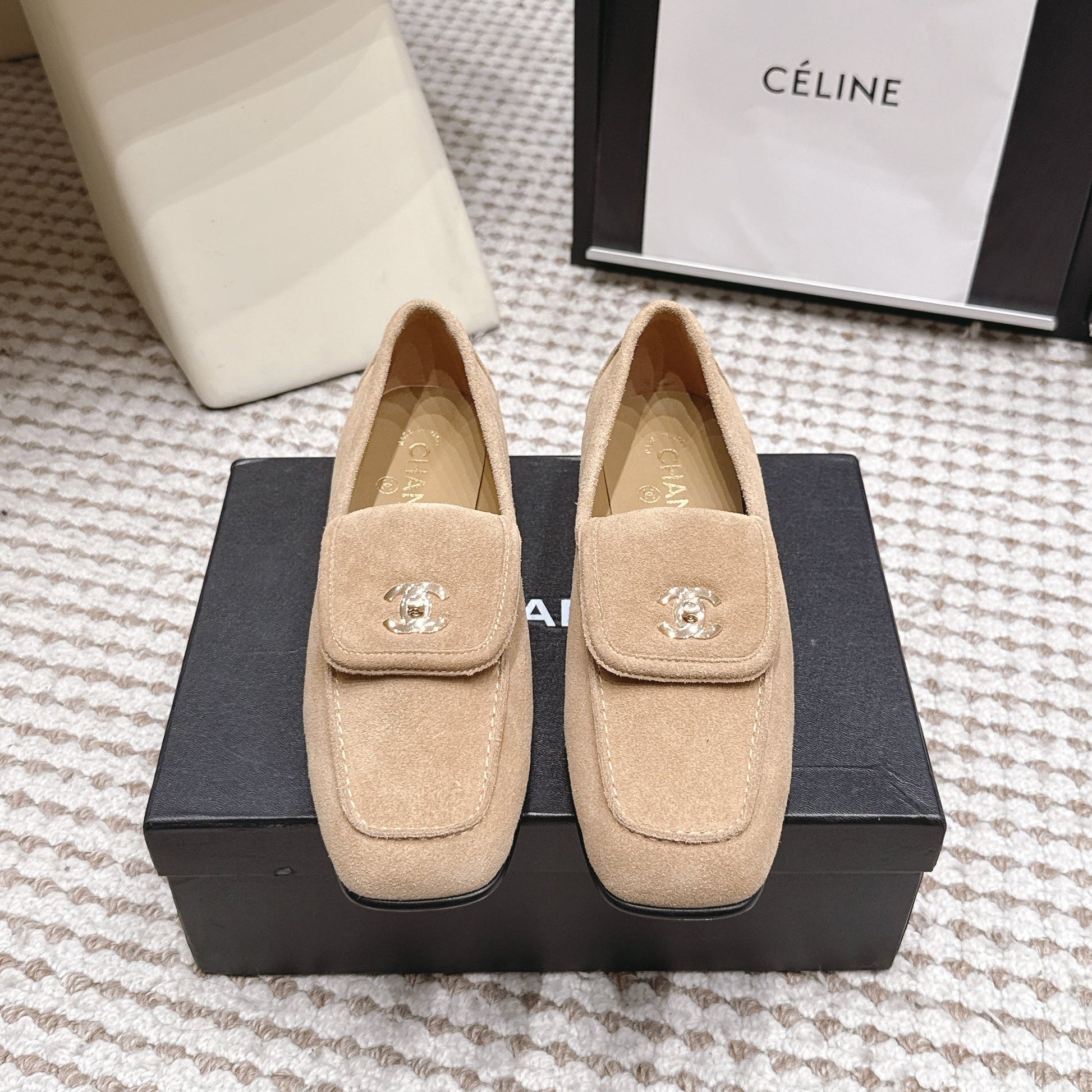 26S LOAFERS IN BEIGE SUEDE WITH GOLD-TONE CC LOGO mysite