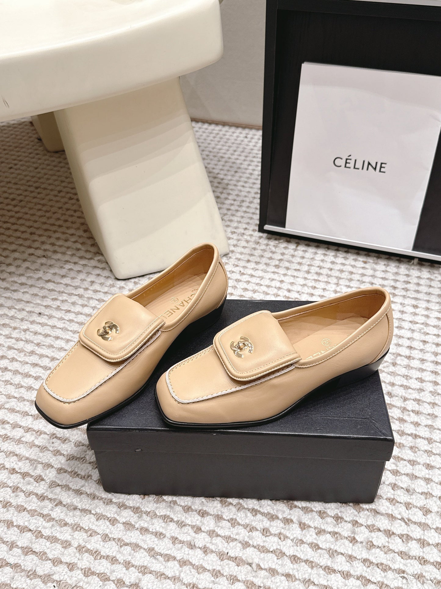 26S LOAFERS IN BEIGE CALFSKIN WITH GOLD-TONE CC LOGO mysite