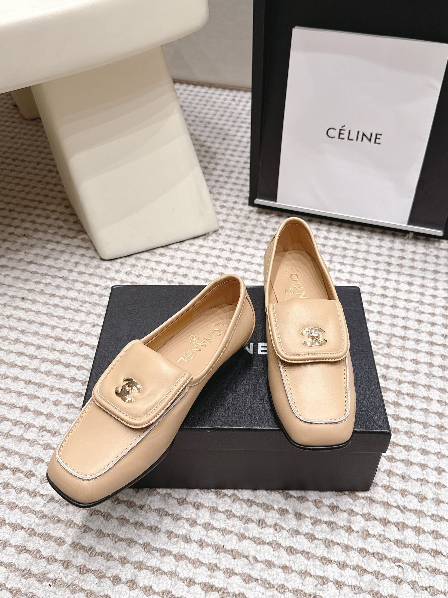 26S LOAFERS IN BEIGE CALFSKIN WITH GOLD-TONE CC LOGO mysite