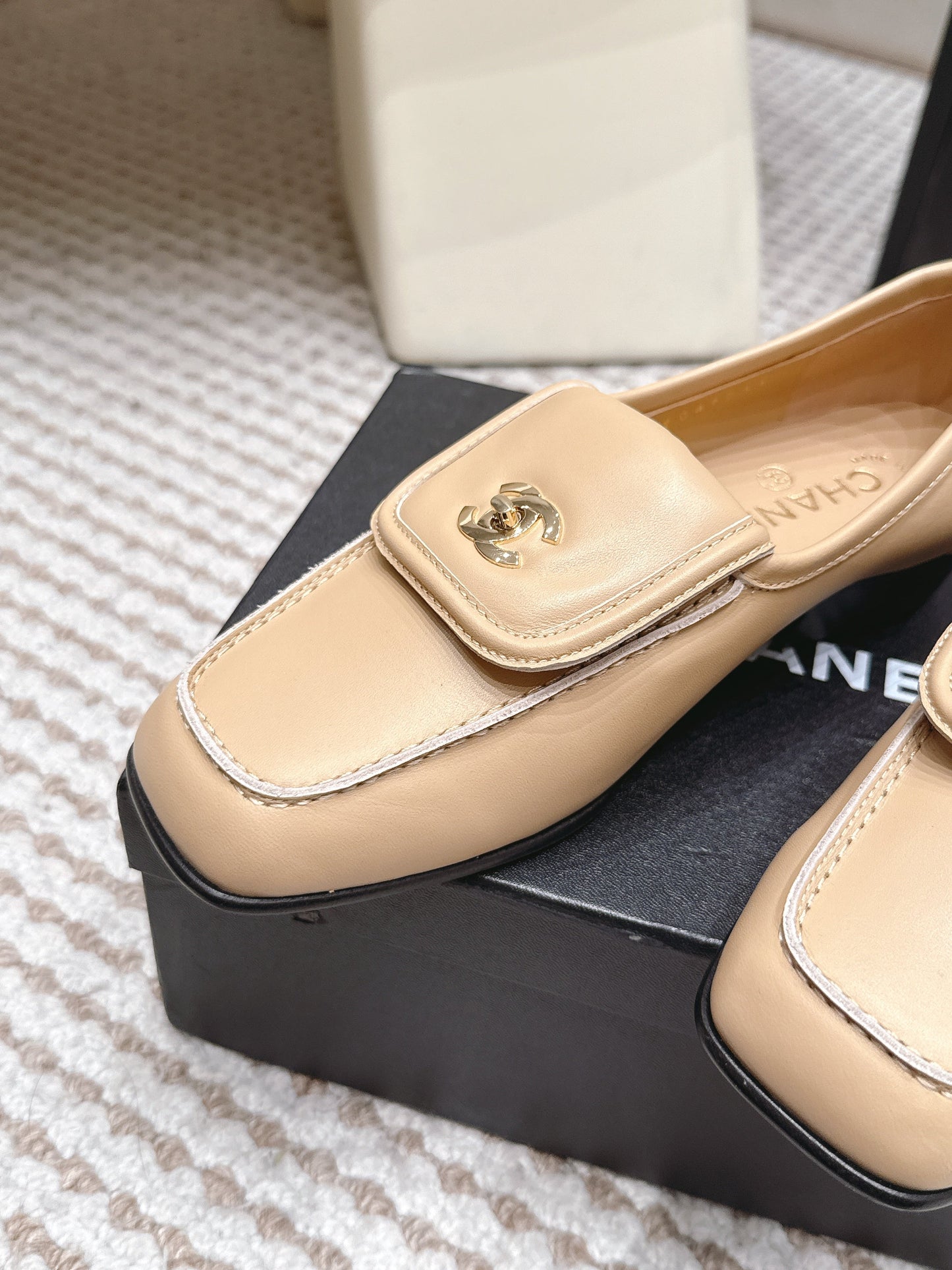 26S LOAFERS IN BEIGE CALFSKIN WITH GOLD-TONE CC LOGO mysite