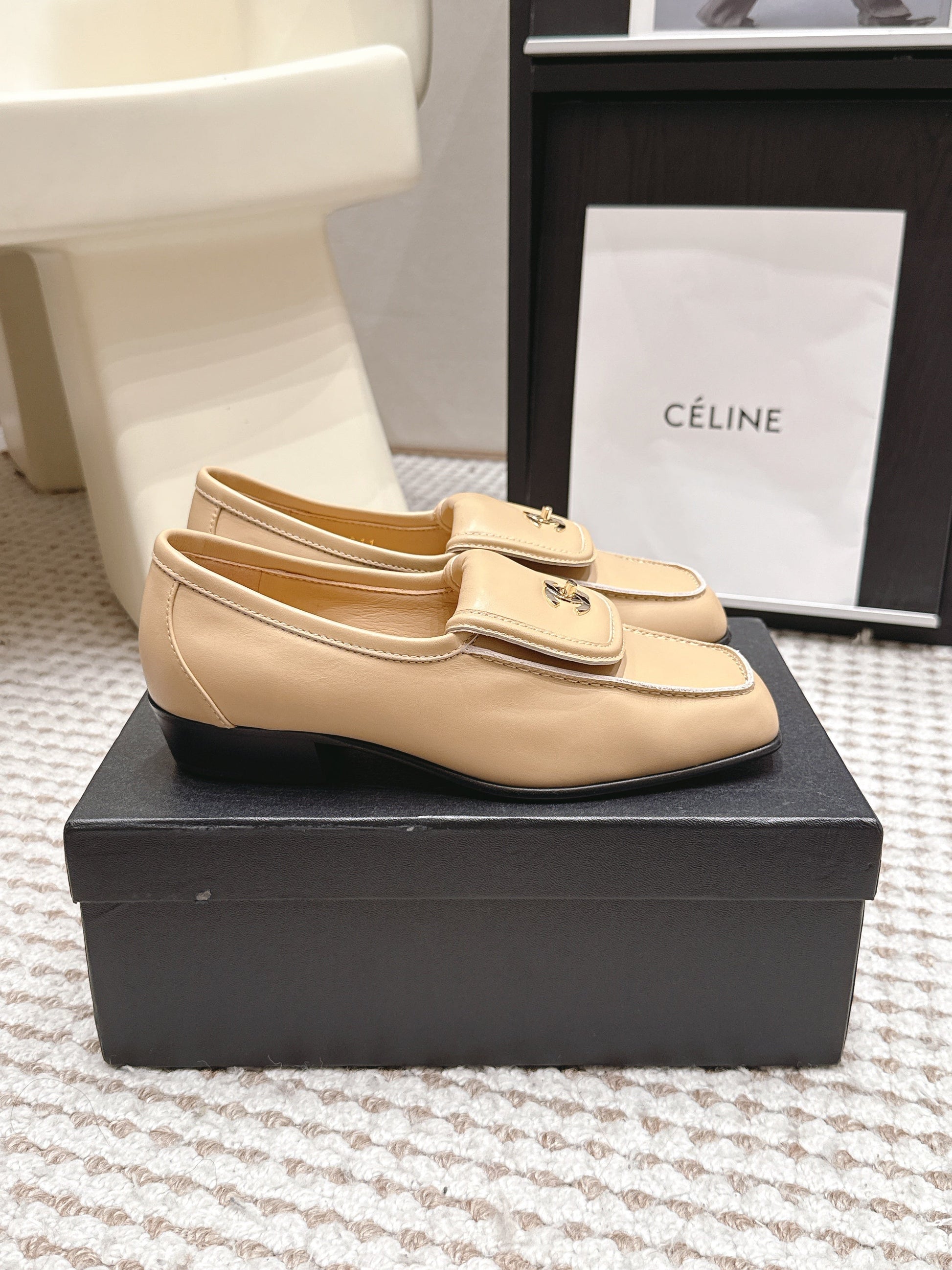 26S LOAFERS IN BEIGE CALFSKIN WITH GOLD-TONE CC LOGO mysite