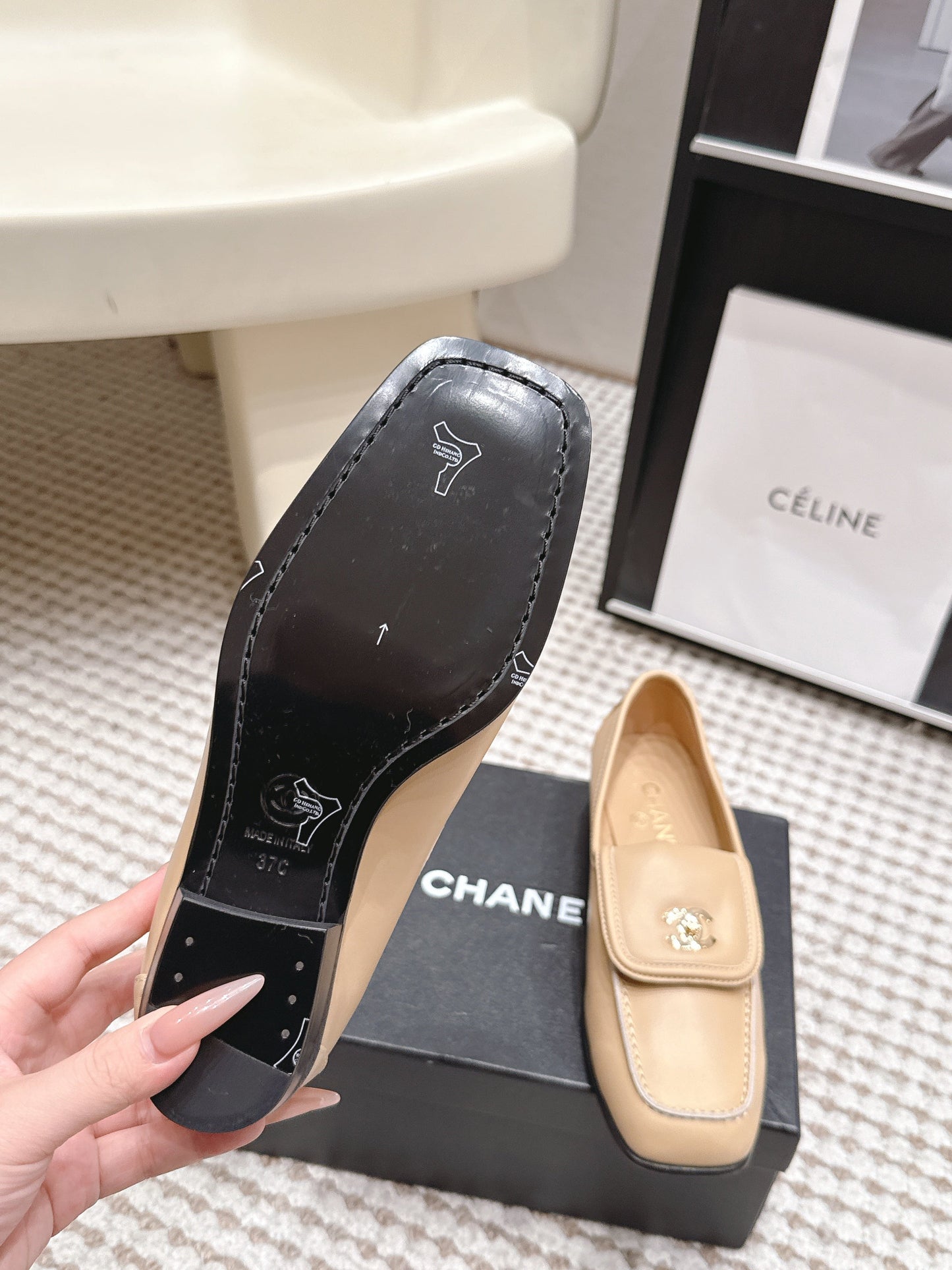 26S LOAFERS IN BEIGE CALFSKIN WITH GOLD-TONE CC LOGO mysite