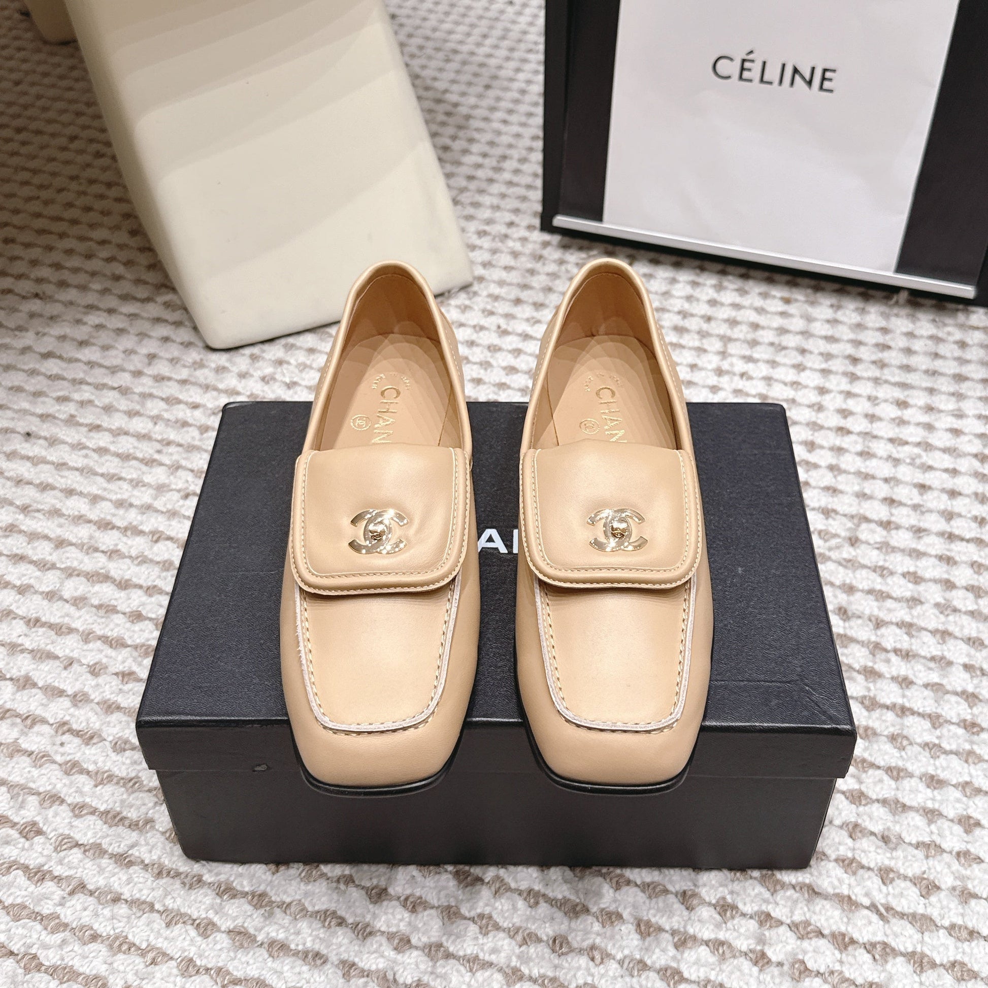 26S LOAFERS IN BEIGE CALFSKIN WITH GOLD-TONE CC LOGO mysite