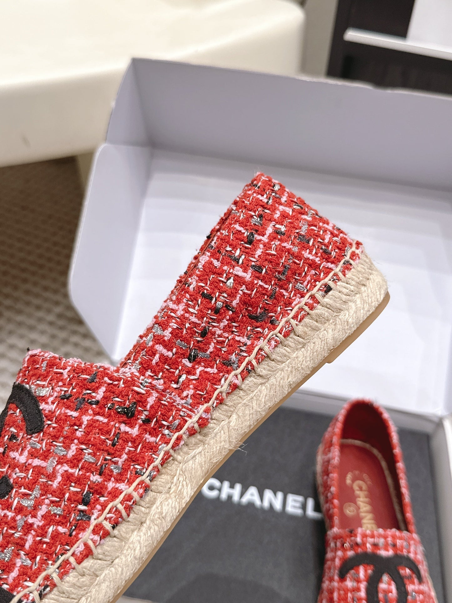 CHANEL 26S SLIP ONS IN RED MIX BLACK TWEED AND PATENT CALFSKIN mysite