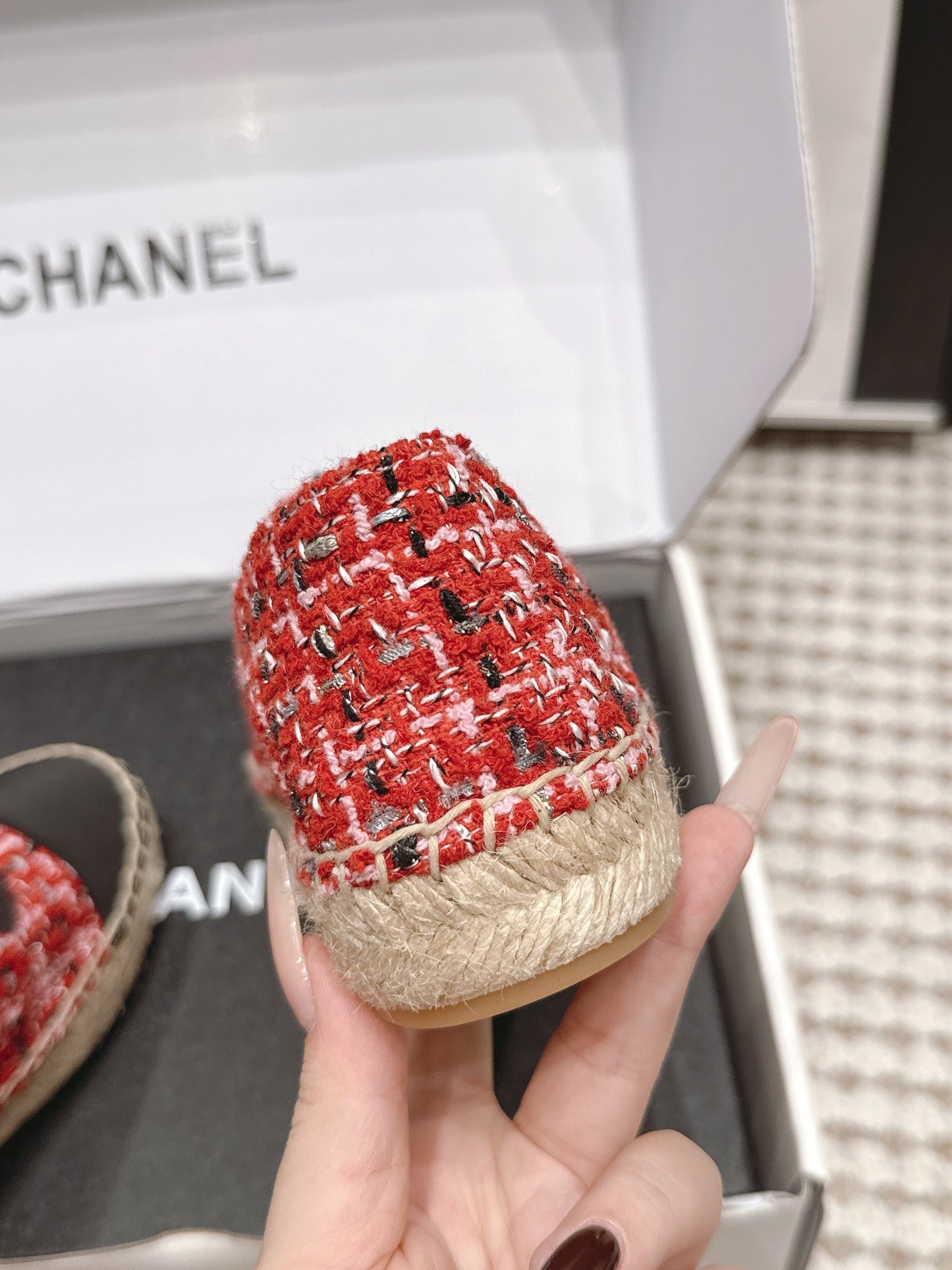 CHANEL 26S SLIP ONS IN RED MIX BLACK TWEED AND PATENT CALFSKIN mysite