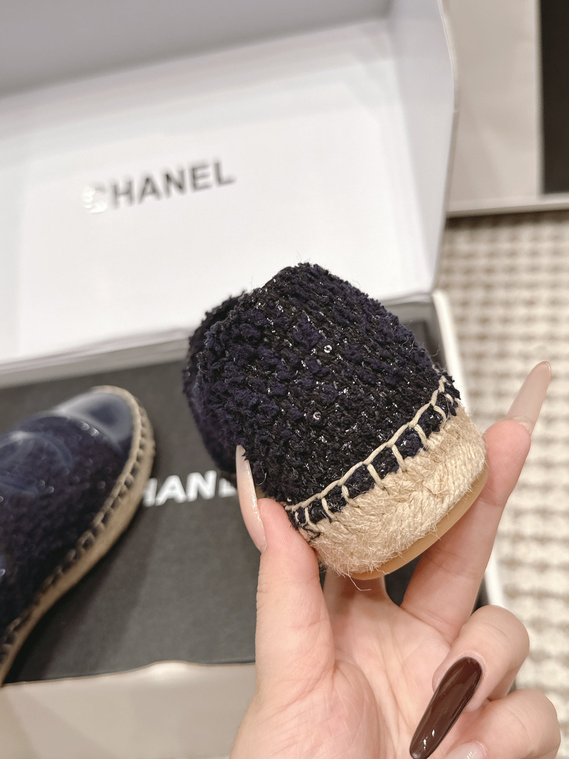 26S SLIP ONS IN NAVY BLUE TWEED AND PATENT CALFSKIN mysite