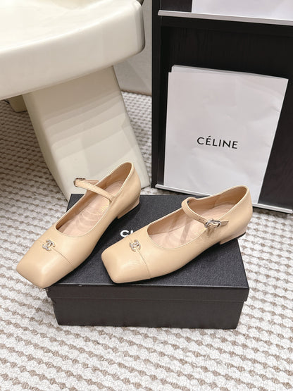 26S SQUARE TOE MARY JANE FLATS IN BEIGE CALFSKIN mysite